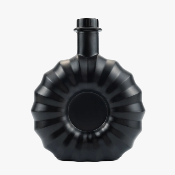 Black Flat Fluted Brandy Bottle 550ml